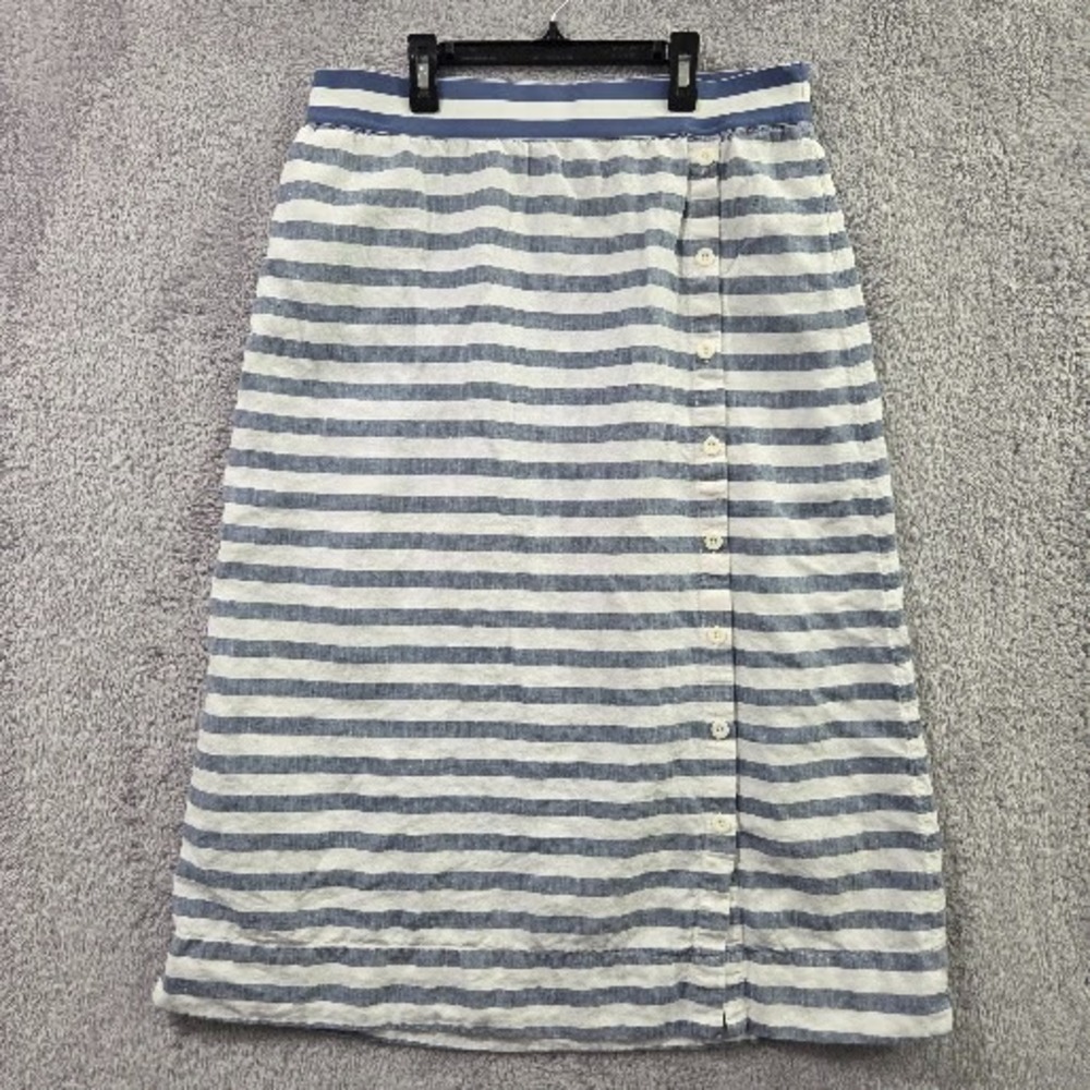 J. Jill Skirt Women's Large Blue White Stripe Faux Button Linen Maxi Pull On